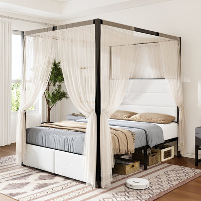 Winston Porter Zahiya Upholstered Metal Storage Canopy Bed